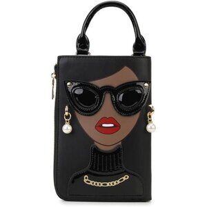 Chic Lady Face Shoulder Bags - Funky PU Leather Top Handle Satchel Handbags and